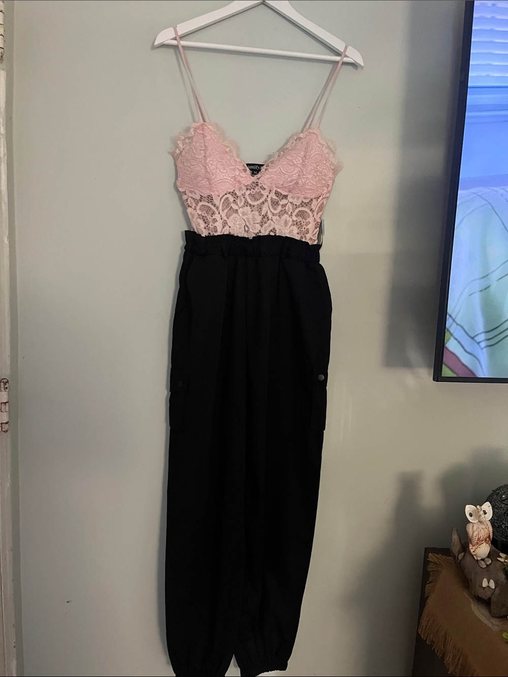 Justify Strapless Lace Bodice Jumpsuit — Pink & Black